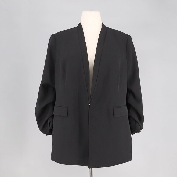 CHICO'S Ruched 3/4 Sleeve Blazer in Black Size 2 (L; 12/14) - Picture 1 of 8